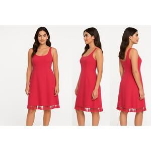 NWT Lulus Dress Womens Large Pink Sleeveless Tassel Hem Knee Length Summer